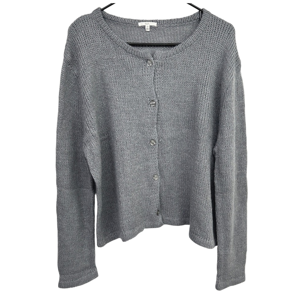 Minimalist Gray Cardigan Sweater L XL Capsule Wardrobe Quiet Luxury Layering